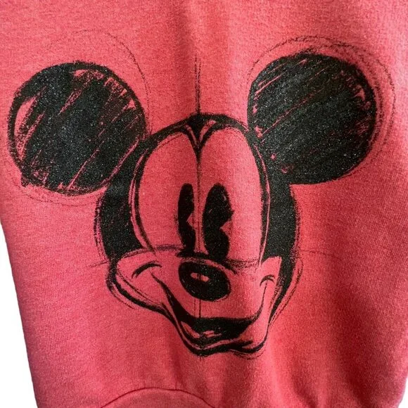 Disney Artist Collection Mickey Cropped Sweatshirt Lg Pink Double sided Sketch - Picture 2 of 9
